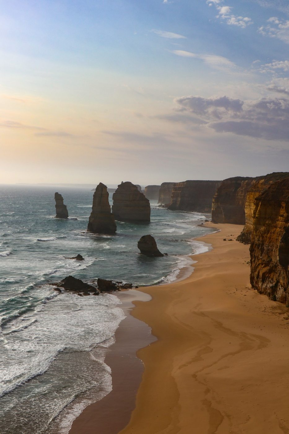 The Twelve Apostles coastline in warm evening light