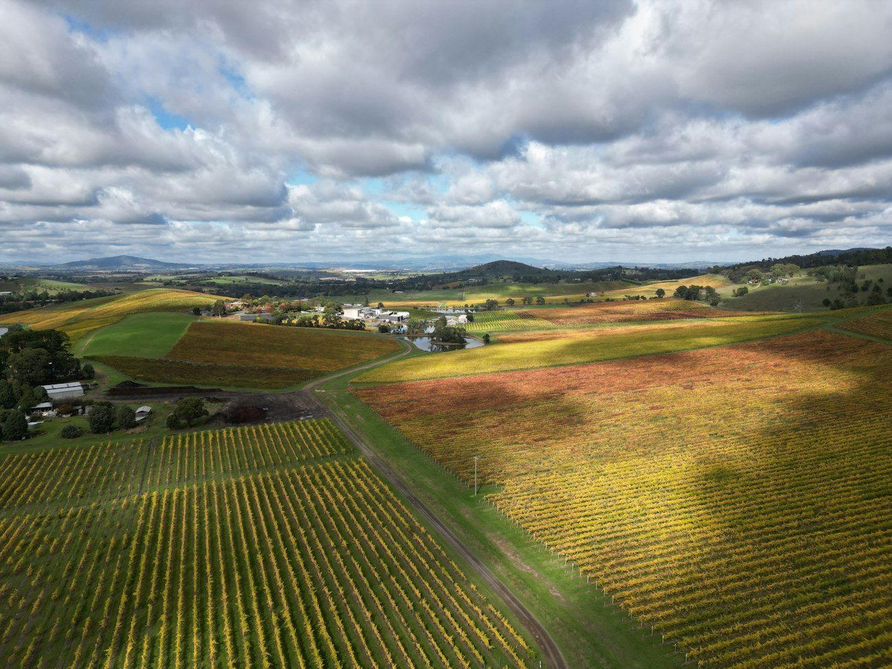 Vineyards and farms beneath clouds in the Yarra Valley