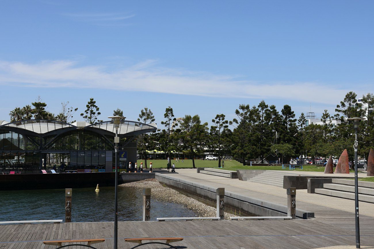 A Geelong waterfront promenade beside a pavilion
