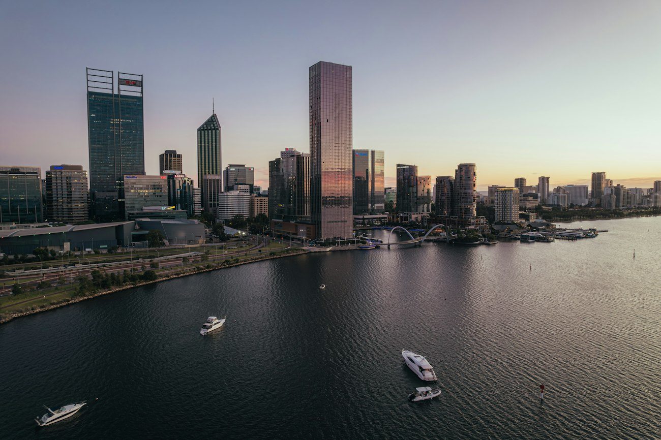 Perth's waterfront skyline in evening light