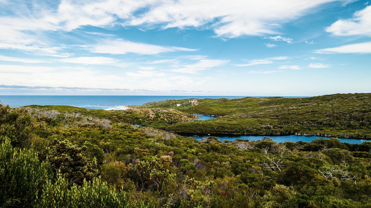 Low coastal vegetation and blue water in the Margaret River region