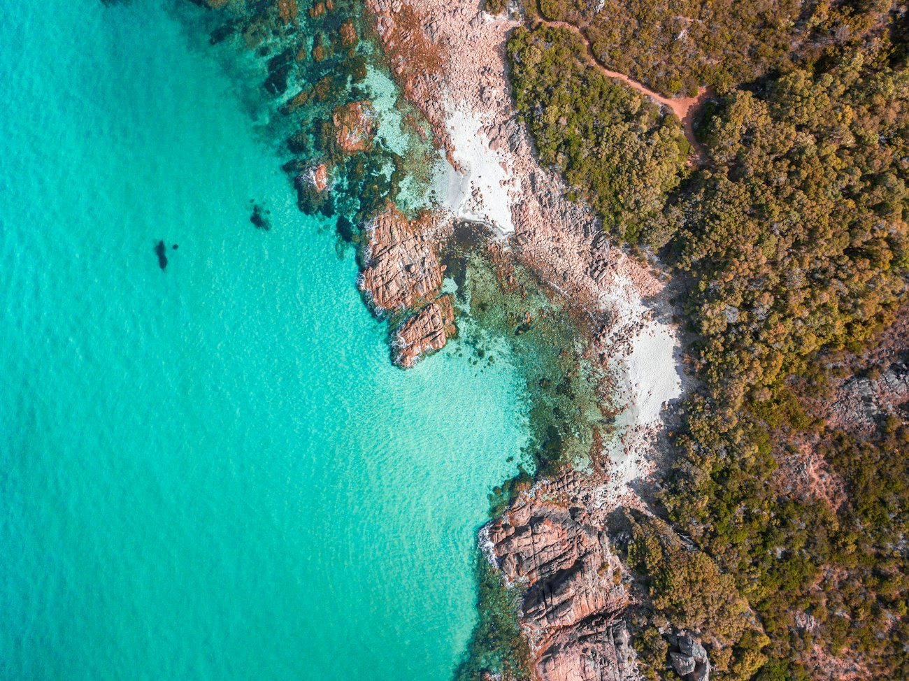 Clear turquoise water meeting a rocky coast near Denmark
