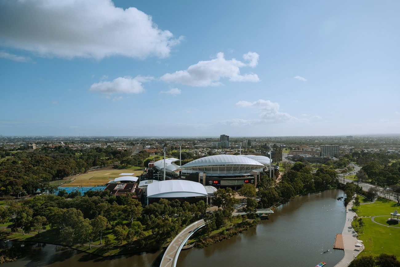 Adelaide Oval and the River Torrens from above