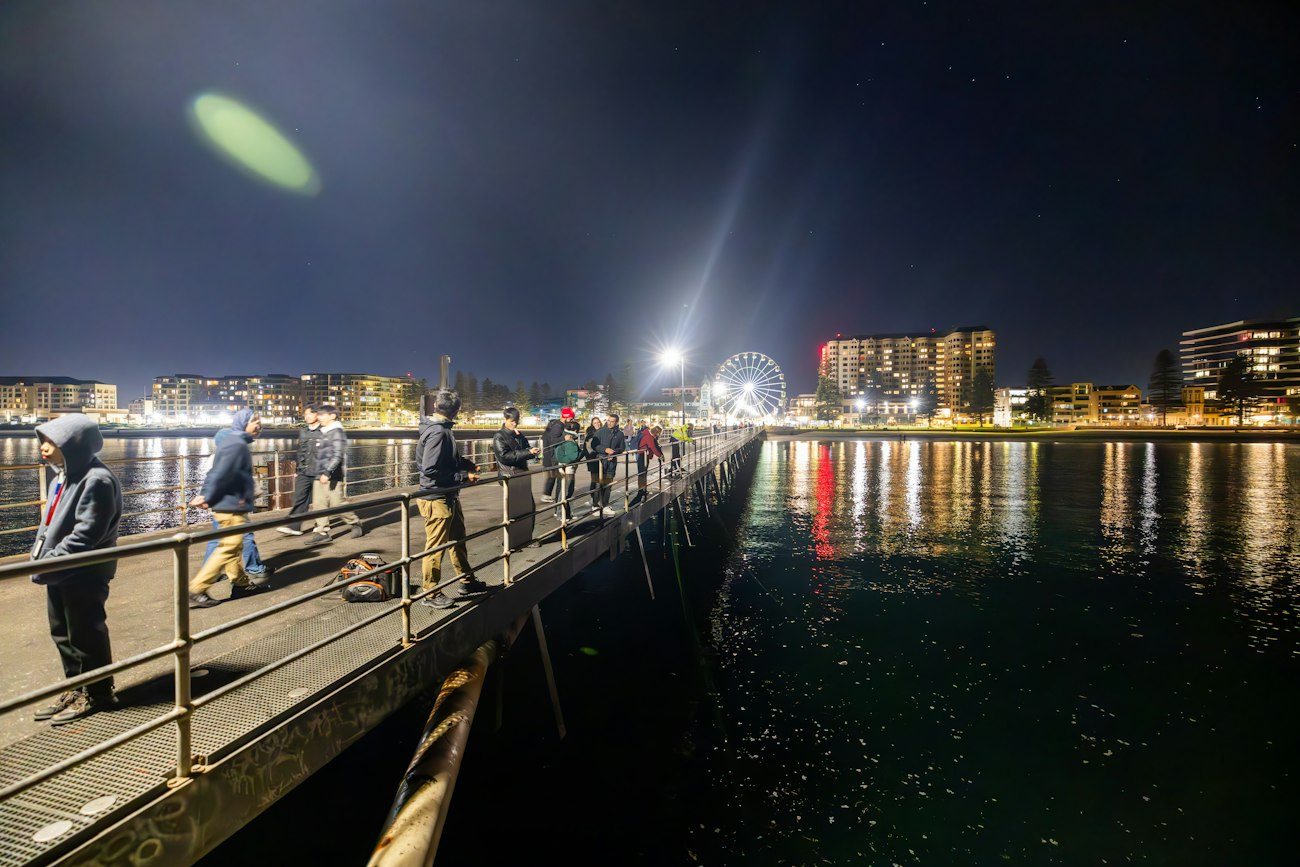 Glenelg Jetty illuminated after dark
