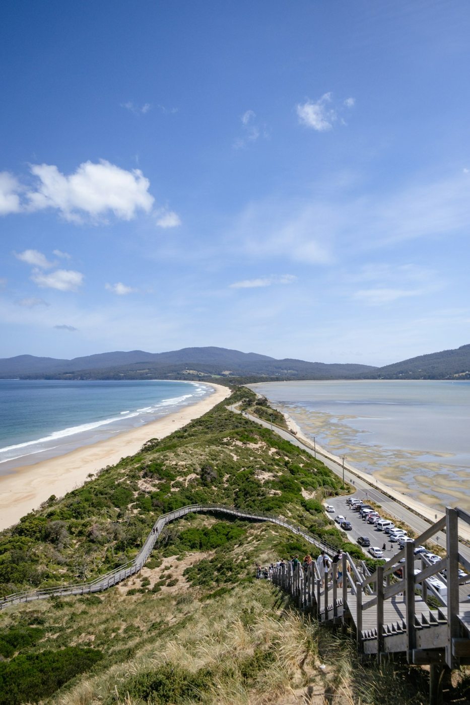 The narrow Neck isthmus on Bruny Island from a lookout