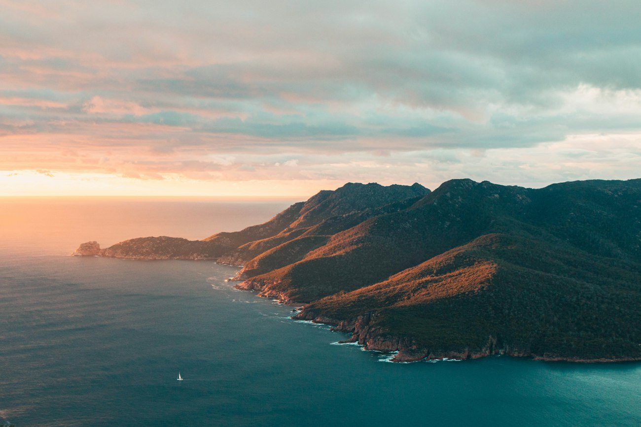Evening light over the Freycinet coastline