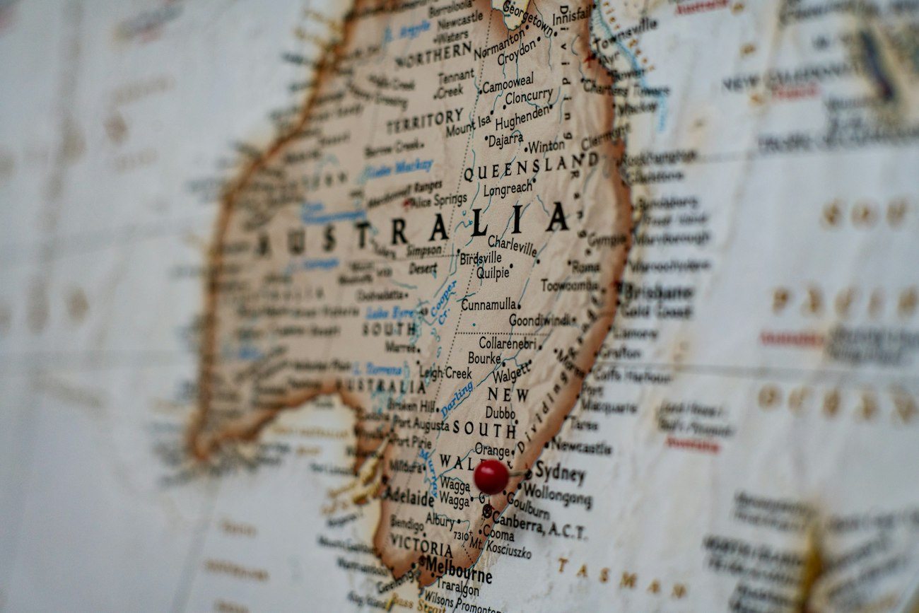 Australia shown on a printed map